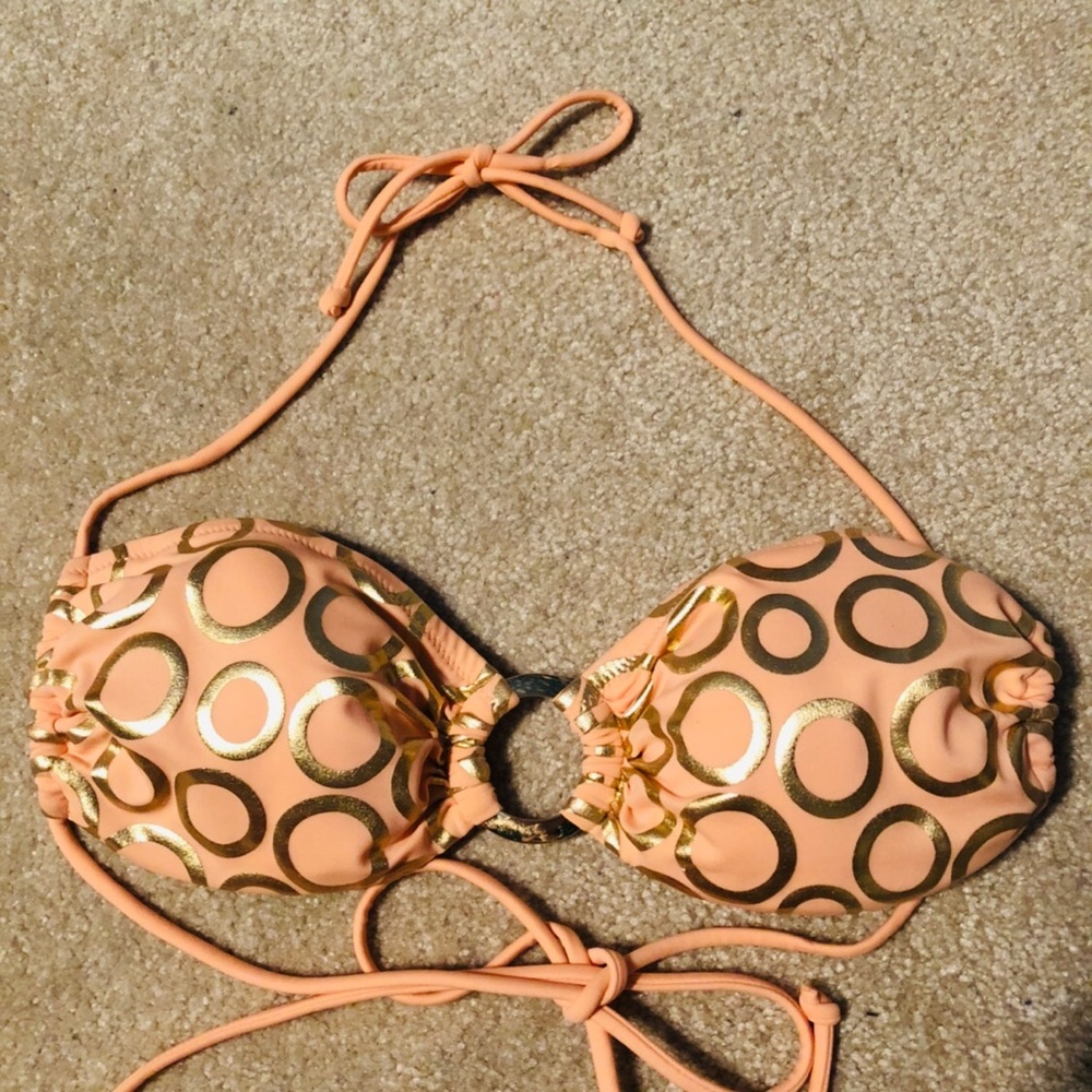 Victoria's Secret peach pink shiny gold foil bikini swim top size small